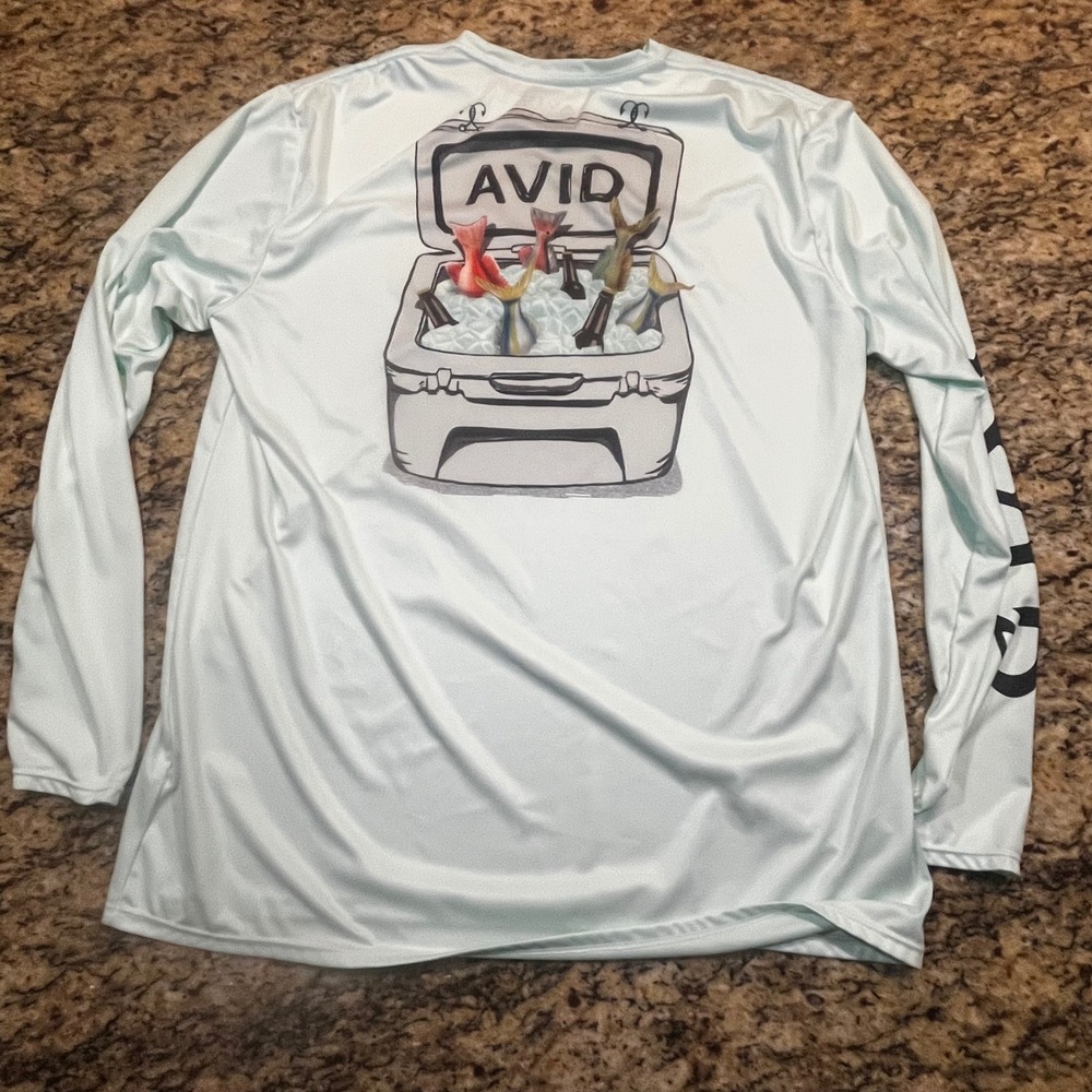 AVID Fishing Shirt Mens XL Long Sleeve UV Protection Performance Teal Cooler